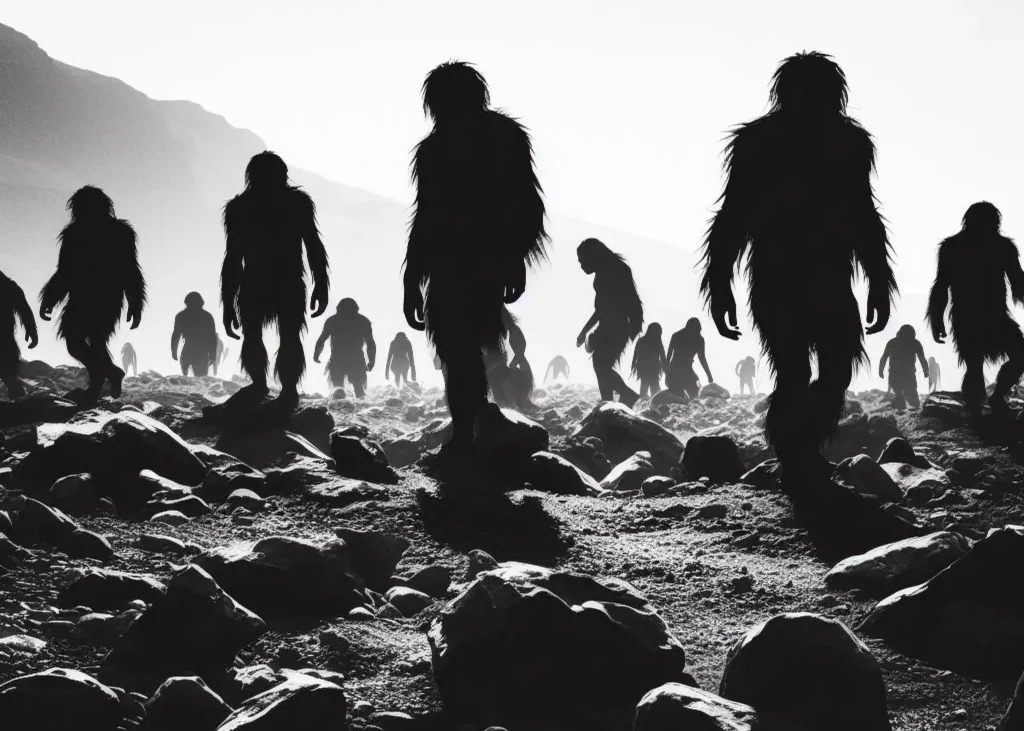 B&W Neanderthal sihouette